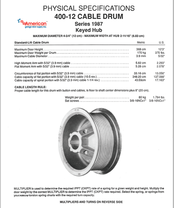 Commercial 400-12 Cable Drum, Std. Lift