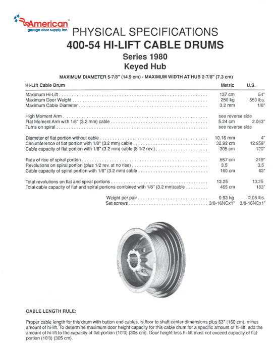 Commercial 400-54 Cable Drum, High Lift, Specialty Coated