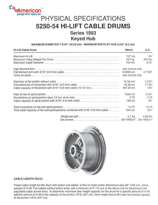 Commercial 5250-54 Cable Drum, High Lift, Specialty Coated