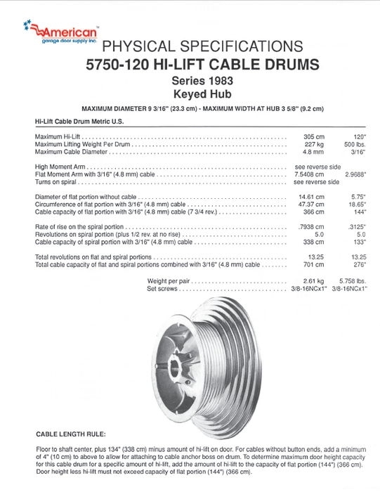 Commercial 5750-120 Cable Drum, High Lift