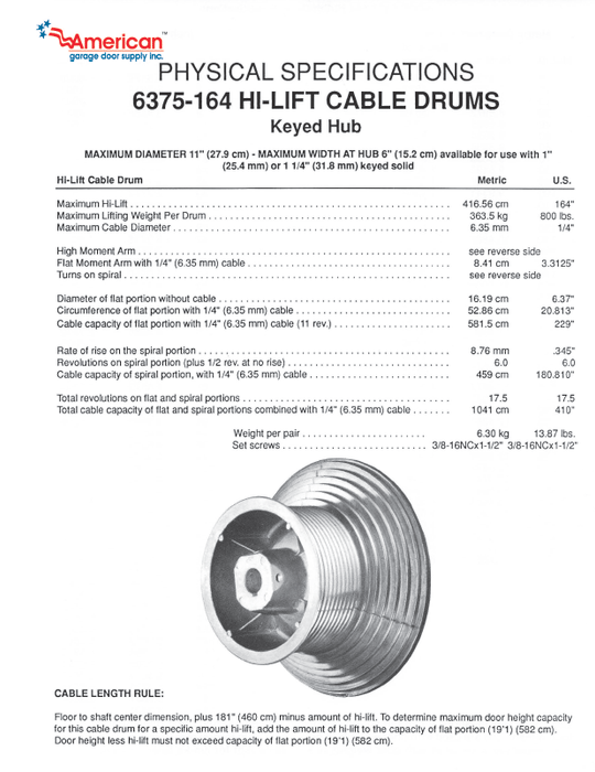 Commercial 6375-164 Cable Drum, High Lift