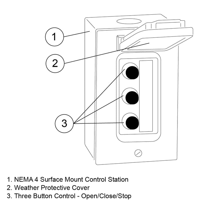(3BXC) Control Station, Exterior, Surface Mt., 3 Button, NEMA 4, w/Weather Protective Cover
