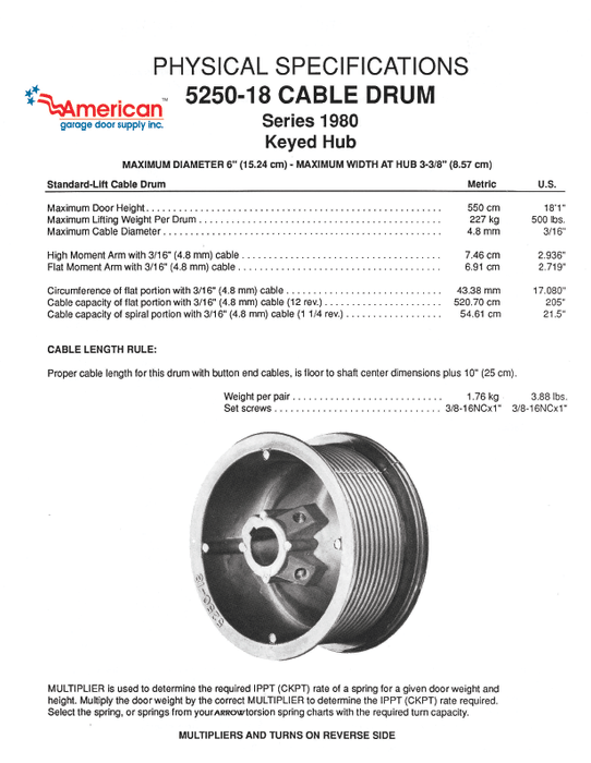Commercial 5250-18 Cable Drum, Std. Lift