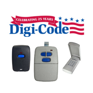 Digi-Code door and gate remote controls and keypad with 25 years celebration banner