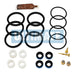 A complete mechanical seal kit with various black and white O-rings, blue and black seals, brass nozzles, and a small tube of lubricant, arranged on a white background with a blue 'ULTIMATE' watermark.
