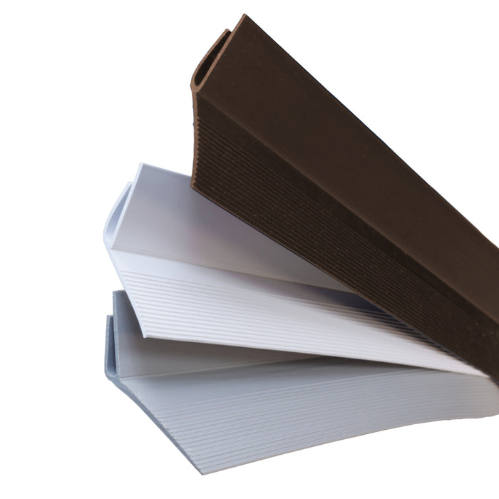 Brown, white, and grey WRJ vinyl weather seal for overhead doors.