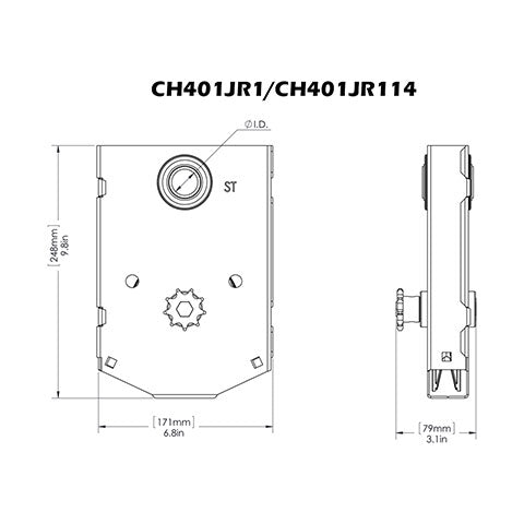 Chain Hoist, Shaft Mount, 4 to 1 Ratio, Chain Sprocket Drive, 1-1/4" Bore, JR ST