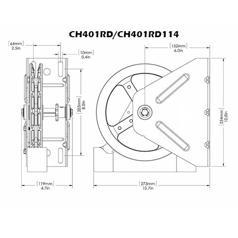 Chain Hoist, Wall Mount, 4 to 1 Ratio, Chain/Sprocket Drive, 1" Bore