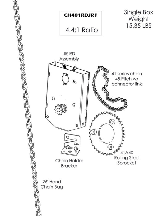 Chain Hoist, Rolling Sheet Door, 4.4 to 1 Ratio, Chain Sprocket Drive, 1-5/16" Bore