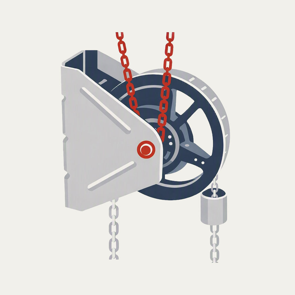 Stylized graphic of a garage door chain hoist for collection of products