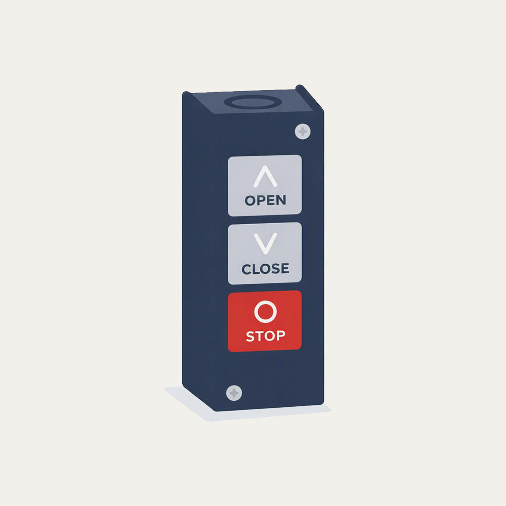 Stylized graphic of a three button opener station for collection of products