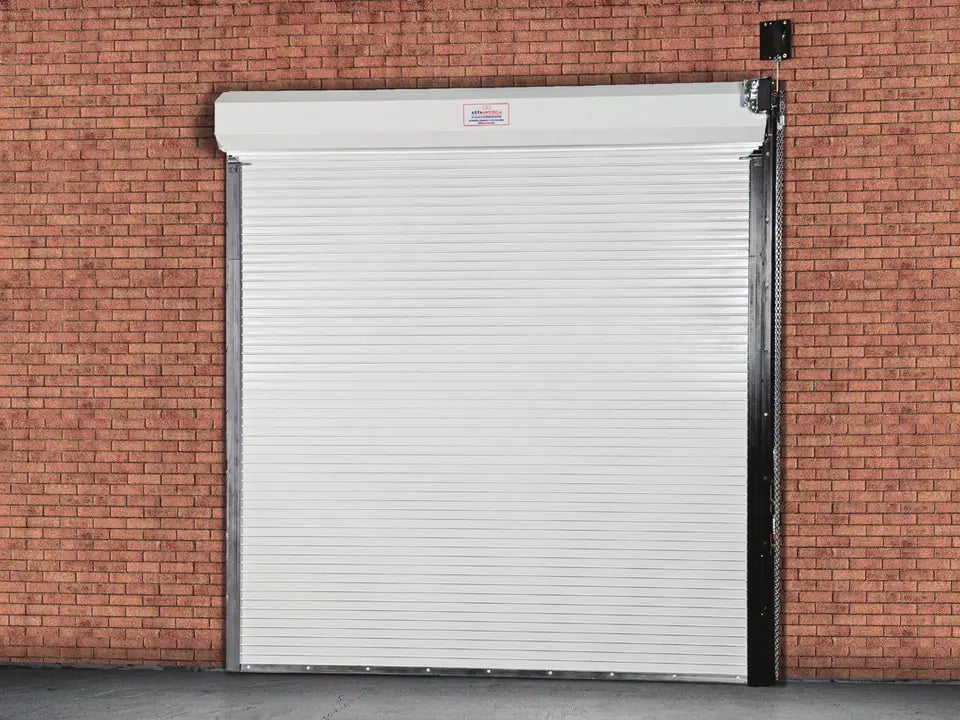 ASTA 500i Series insulated rolling fire door on a brick wall